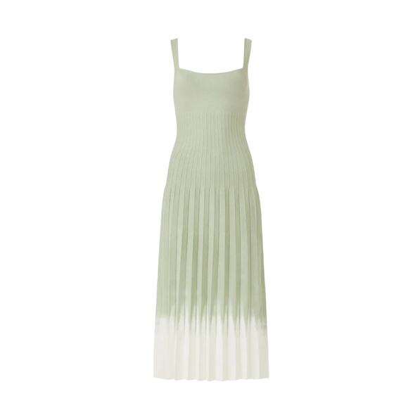 Staud Dip Dye Fit Flare Knit Midi Dress MEDIUM Pleated Romantic Sleeveless $300 - Picture 3 of 10